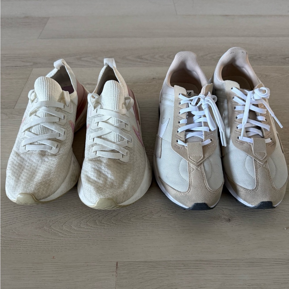 Lot Of 2 Nike Air White Sneakers - Classic Athletic Shoes Women’s Size 8 & 8.5